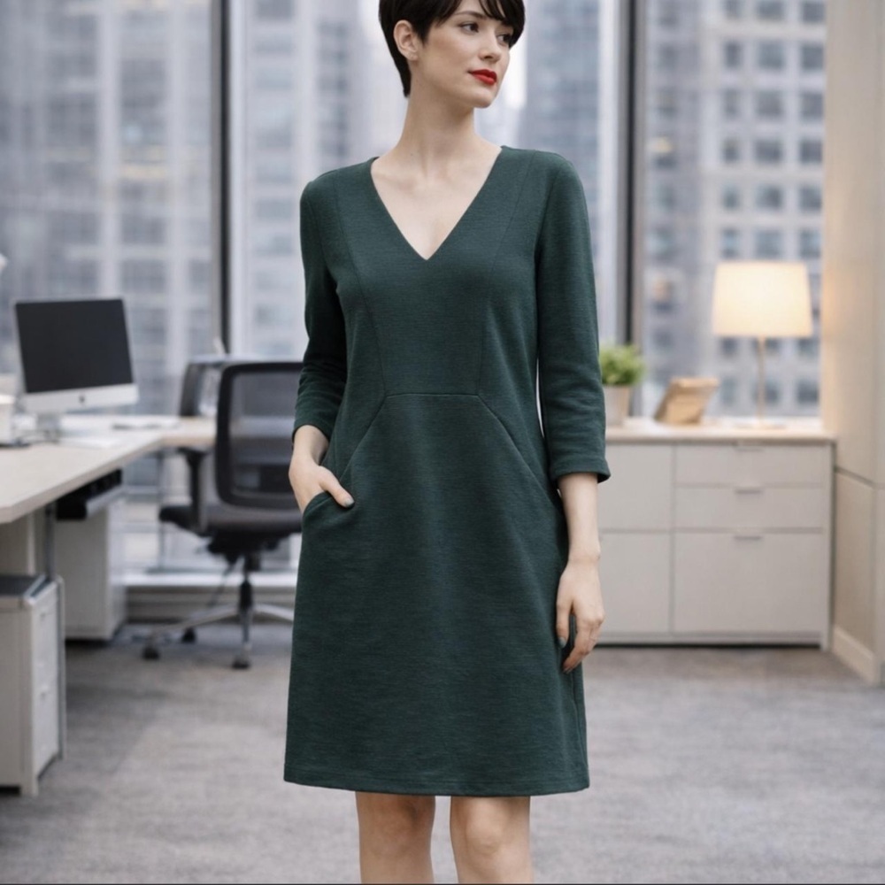 Boden Forest Green V-Neck Knit Dress Business Casual